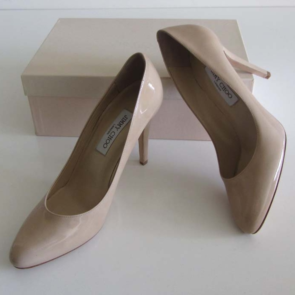 Jimmy Choo Nude Patent Leather Pointed-Toe Pumps